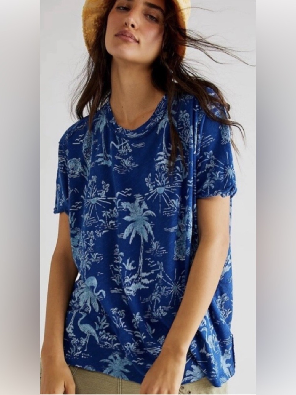 Free People Bali Backpacker Shirt Tee Linen Cotton Tropical XS NEW